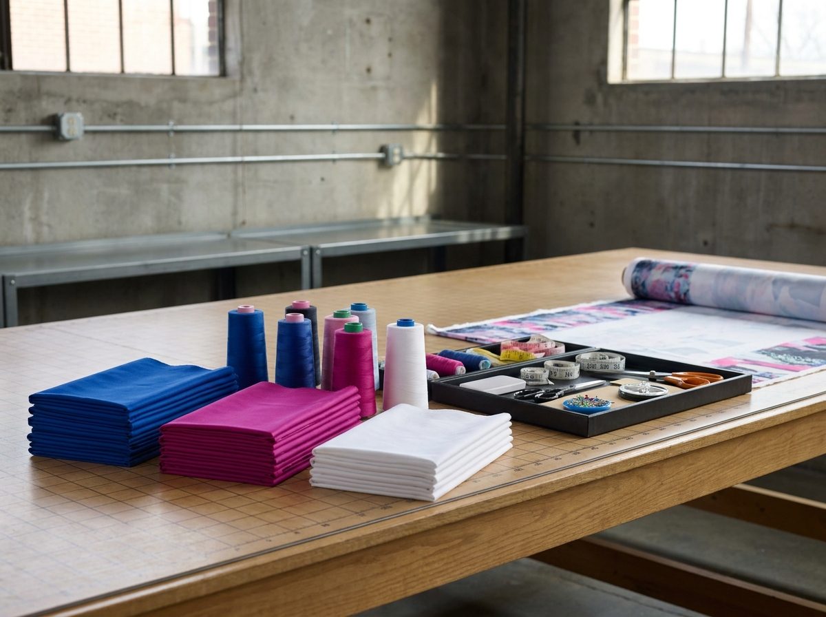 Material textil preparado sobre mesa de corte